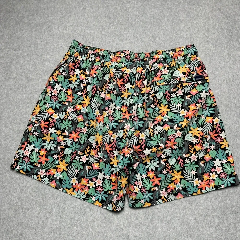 Chubbies Mens Swim Trunks Tropical Toucan Floral 5.5 Inch Inseam XL Black Pink